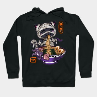 Halloween Kawaii chibi Mummy Ramen Black cat spooky Monster anime art Hoodie